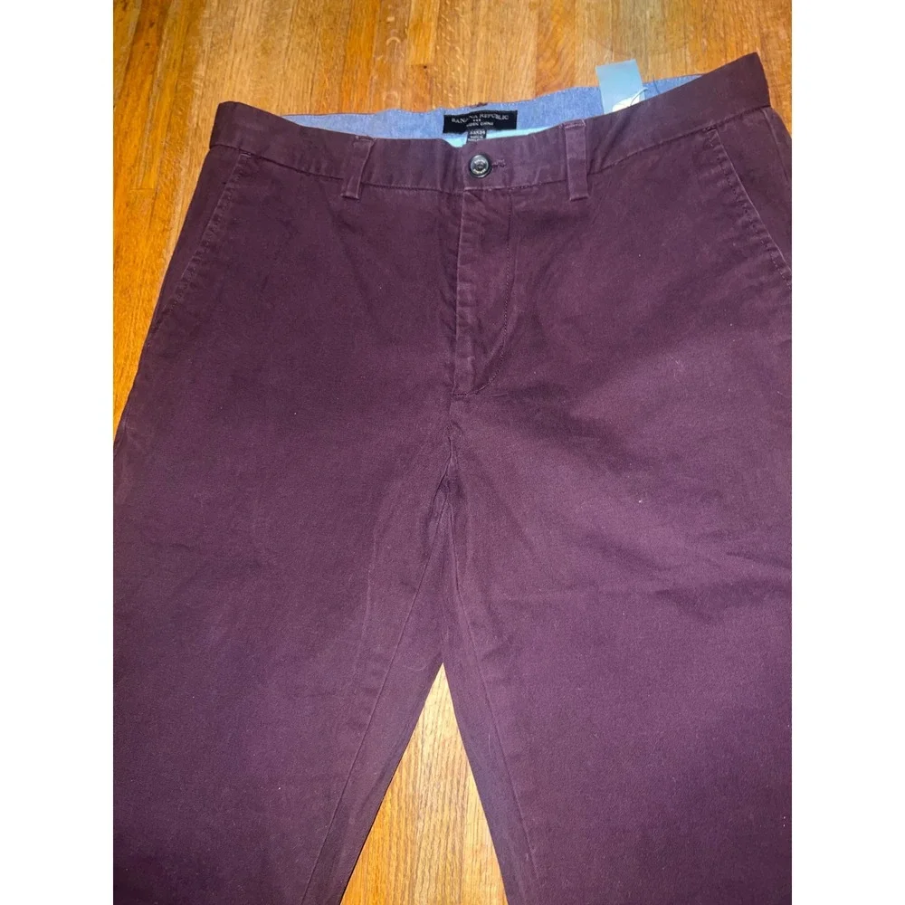 Banana Republic Mens 33x34 Burgundy Plum‎ Aiden Slim Fit Chino Flat Front Pants